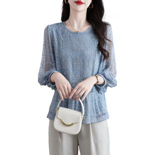 2024新款杭州高级真丝上衣女中年妈妈气质桑蚕丝T恤刺绣洋气春夏