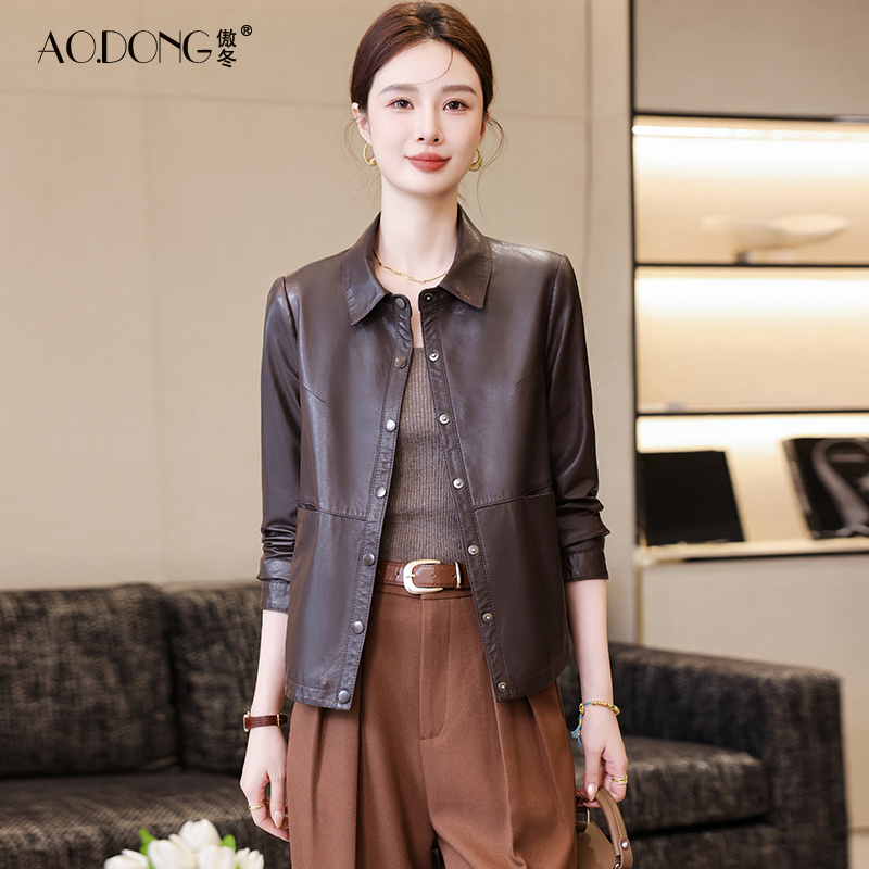海宁真皮皮衣女短款高级感