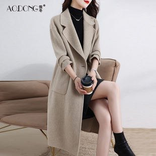 新款高级感双面绒大衣女中长款西装领过膝修身羊毛呢外套气质秋冬