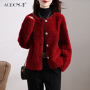 羊羔毛大衣冬季 一体保暖圆领加厚韩版 短款 海宁颗粒绒皮草外套女装