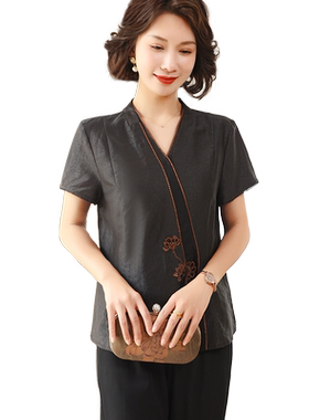 新款短袖香云纱真丝傲冬妈妈