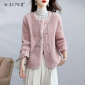 羊剪绒圆领甜美减龄羊羔毛大衣冬季 新款 海宁颗粒绒皮草外套女短款