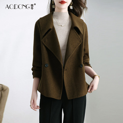 新款双面绒大衣女装短款显瘦