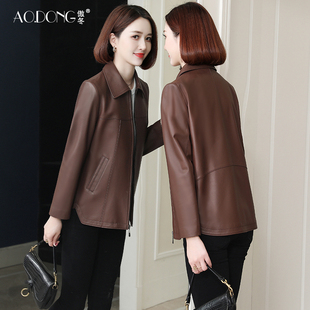 傲冬2022新款 中年妈妈绵羊皮夹克显瘦外套春秋 海宁真皮皮衣女短款