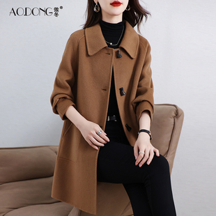 2024新款双面绒大衣女中长款修身妈妈高级感羊毛呢显瘦外套秋冬