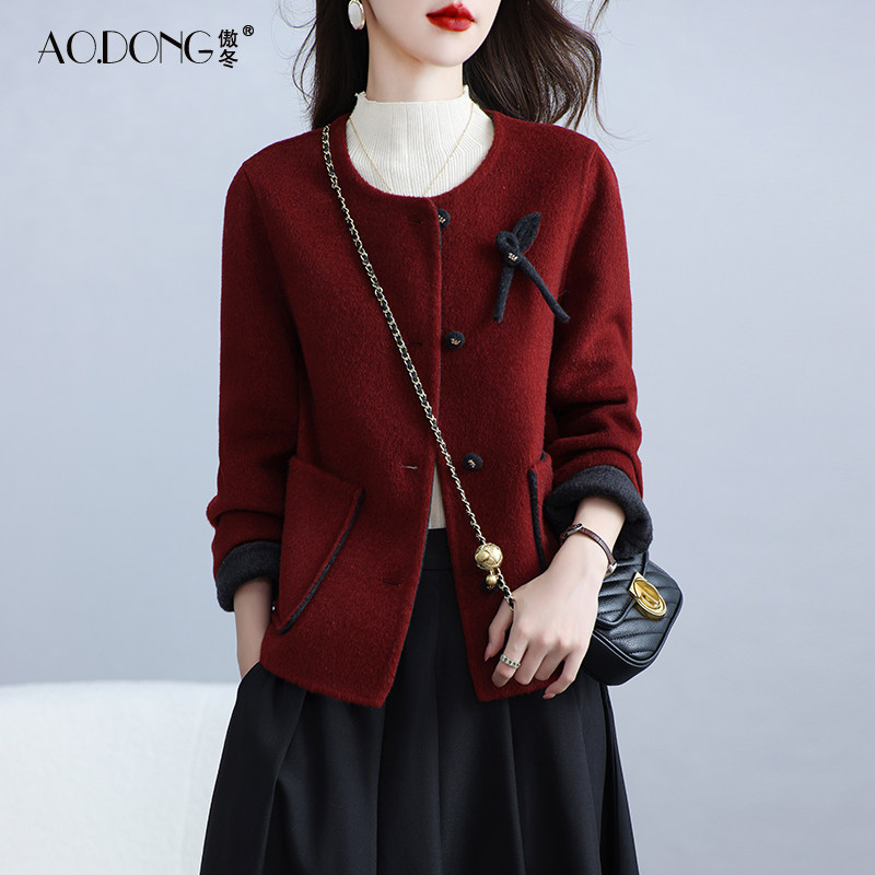 2025高端双面绒大衣女短款羊毛呢小个子甜美撞色收腰显瘦外套秋冬,女装/女士精品,毛呢外套,淘宝优惠券,粉丝福利购,淘宝优惠卷