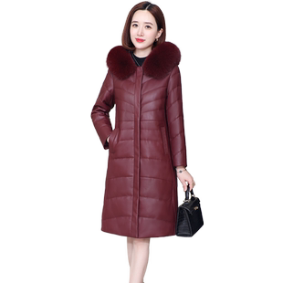 海宁皮衣真皮羽绒服女中长款修身妈妈加厚狐狸毛领皮草收腰外套冬