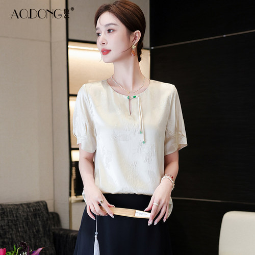 中国桑蚕丝真丝傲冬复古小衫提花