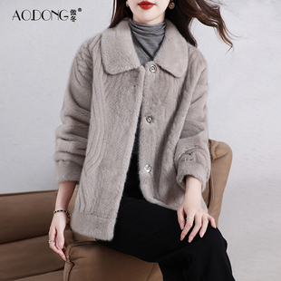 海宁仿水貂毛环保皮草外套女短款加厚保暖金貂绒妈妈韩版大衣冬季