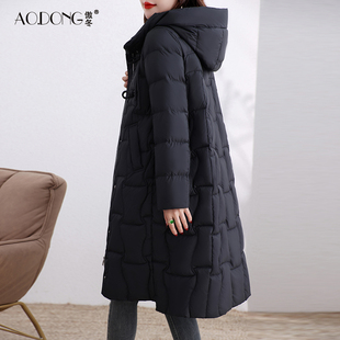 冬季 中长款 白鸭绒加厚宽松外套韩版 2023新款 保暖羽绒服女连帽时尚