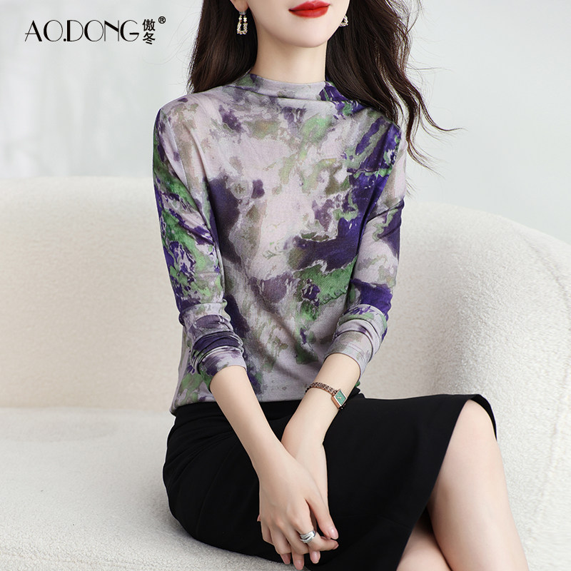 细羊毛打底衫女半高领内搭薄款长袖印花收腰显瘦妈妈针织毛衫春秋,女装/女士精品,毛针织衫,淘宝优惠券,粉丝福利购,淘宝优惠卷