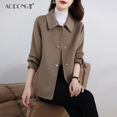 新款双面绒大衣女短款显瘦小个子羊毛呢修身妈妈修身外套减龄秋冬