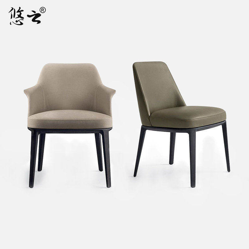 悠云意式极简设计白腊实木chair餐椅子可定制真皮书椅2019新款