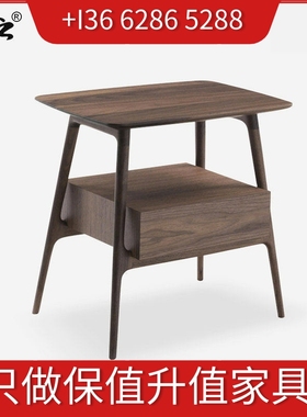 悠云北欧日式设计床头柜全黑胡桃实木边柜porada风格床边柜储物柜