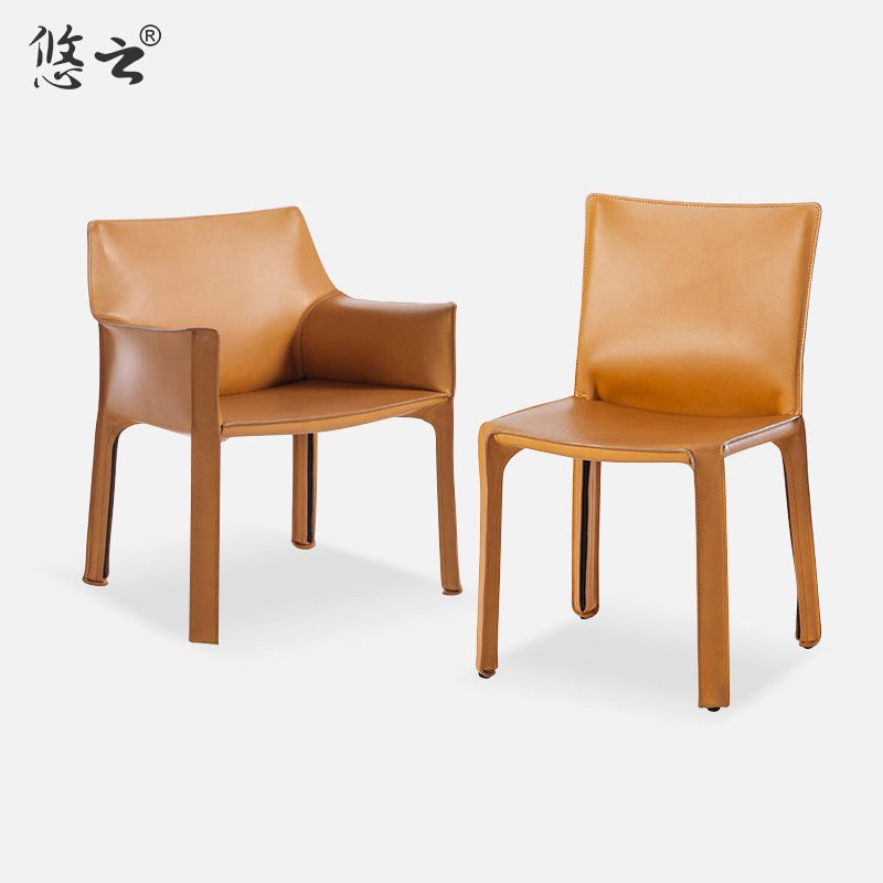 悠云意式简全马鞍真皮书椅复古