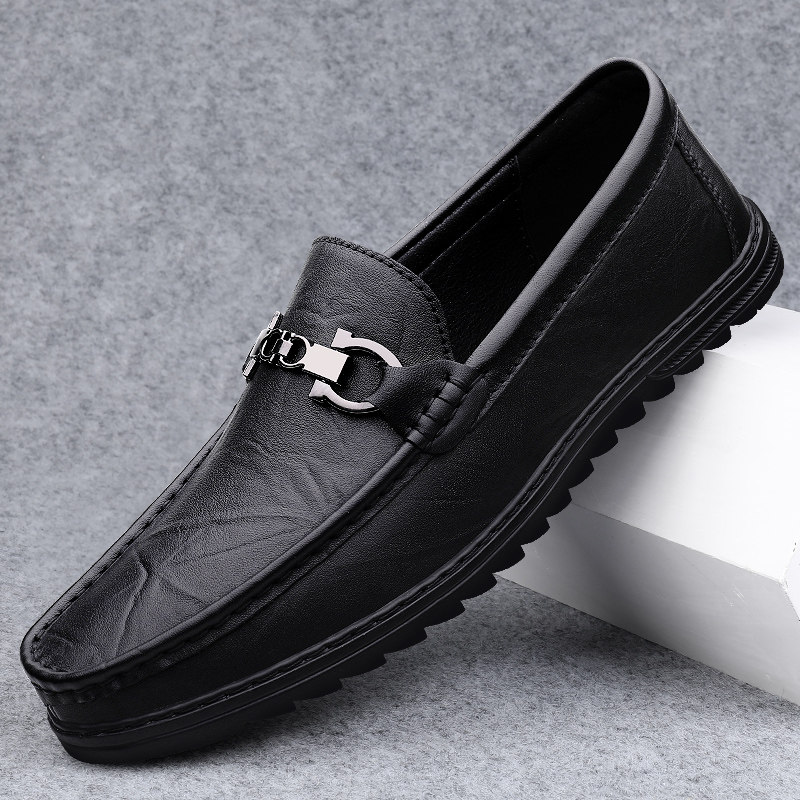 LVZDN男鞋真皮牛皮透气休闲皮鞋软皮软底豆豆鞋驾车懒人鞋爸爸鞋