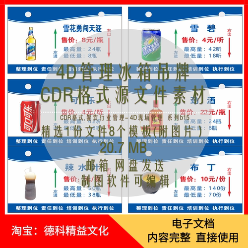 4D管理冰箱吊牌CDR格式源文件素材 餐饮餐厅食堂5S管理标识牌 b15