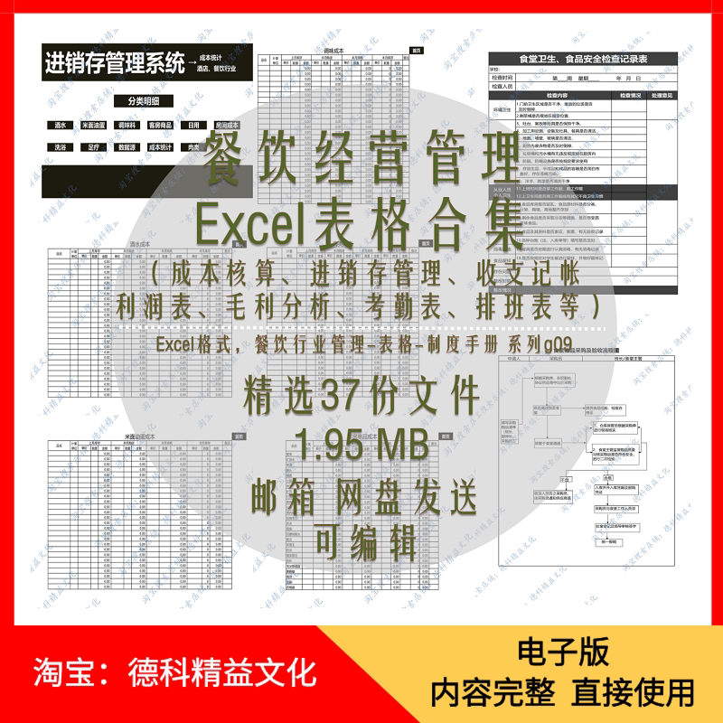 餐饮经营管理excel表格模板收支利润餐饮菜品成本核算表格 g09