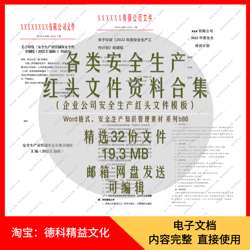 企业公司各类安全生产红头文件模板 安全生产工作通知决定文书b86 商务/设计服务 设计素材/源文件 原图主图