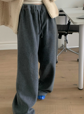 JINSIM LONG-新韩系简约慵懒松紧腰宽松直筒裤垂感卫衣裤JS36063
