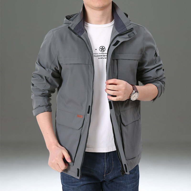 男士夹克2025新款宽松大码多袋春装上衣户外冲锋衣薄款外套男春秋