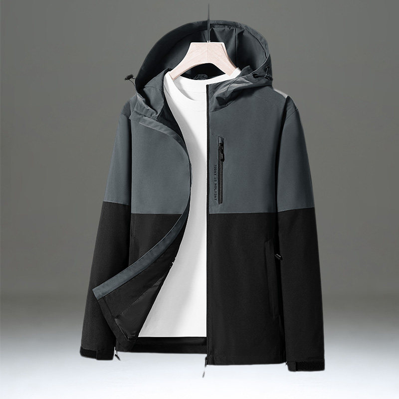 冲锋衣男款撞色拼接户外防风防水工装夹克潮流休闲连帽外套男春秋