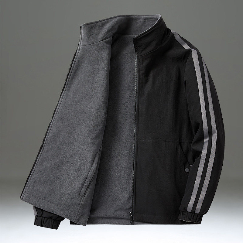双面穿春秋夹克男2025新款立领休闲潮流摇粒绒外套男秋季黑色棉服