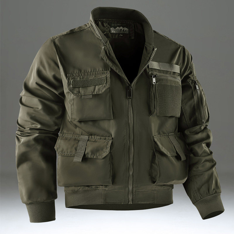 工装外套男春秋季多口袋休闲棒球服宽松大码美式复古飞行员夹克男