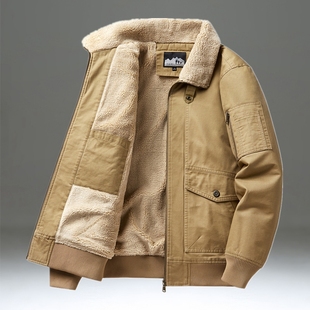 冬季 飞行夹克棉袄 羊羔绒棉服男加绒加厚保暖棉衣宽松休闲纯棉工装