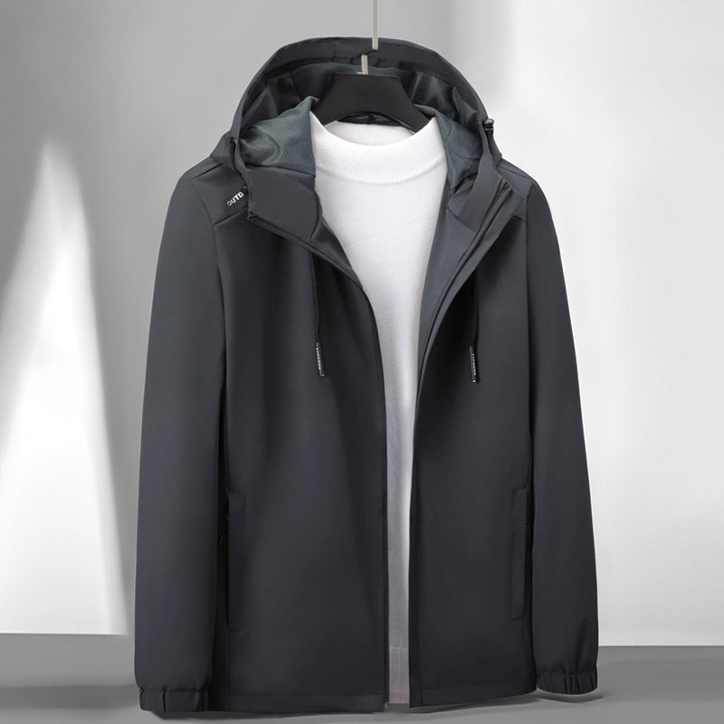 春装黑色外套男户外防风速干冲锋衣薄款男春秋季休闲宽松工装夹克