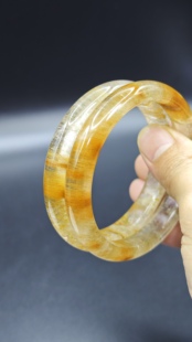 天然巴西黄兔毛红黄紫彩聚宝盆水晶碧玺和田玉海纹石手镯手串饰品