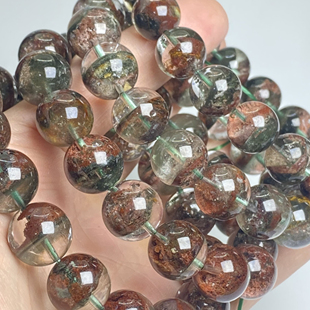 天然巴西四季幽灵单圈彩绿红聚宝盆手链水晶手串碧玺和田玉海纹石