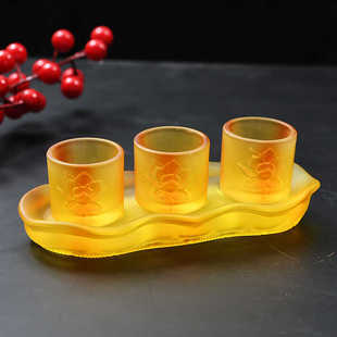 仿琉璃三供杯酒杯 财神杯酒杯供佛杯佛供杯净水杯莲花 三连供杯