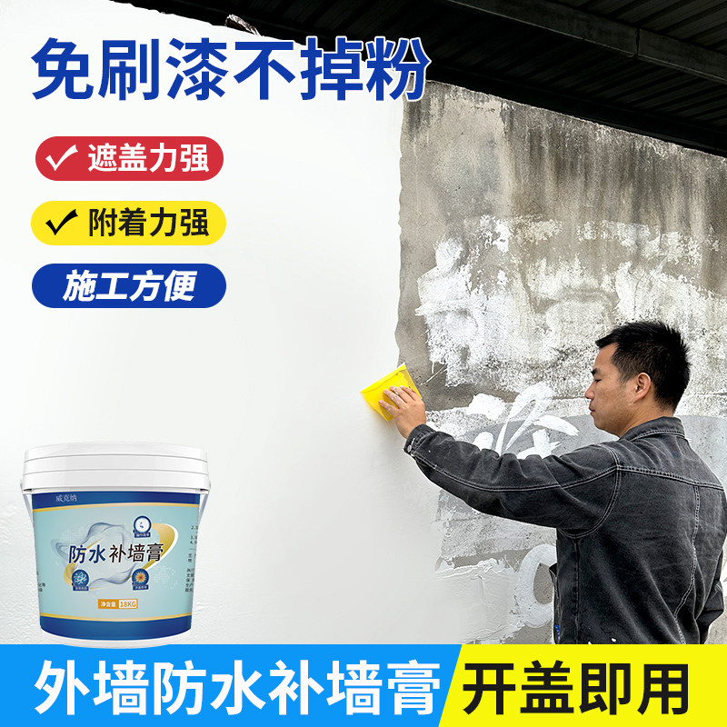 外墙专用防水腻子膏户外防霉潮抗碱免漆涂料水泥墙面修补粉膏白色