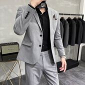 男士 修身 商务正装 西服套装 上班西装 职业伴郎服新郎结婚礼服春潮男