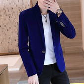 西服男平绒休闲金丝绒小西装 英伦风高端单西便服潮流青年帅气上衣