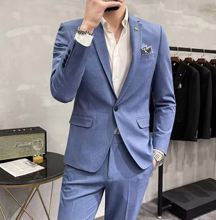 西服浅蓝色结婚新郎礼服商务休闲上班正装 男修身 三件套潮 套装 西装