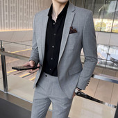 男士 韩版 修身 西服套装 商务休闲免烫高级感新郎结婚礼服西装 两件套