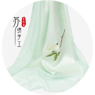 织锦楼春季 披肩 真丝丝巾刺绣纱巾苏州丝绸手工苏绣栀子花围巾薄款