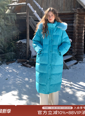 竹依依 新款鹅绒连帽羽绒服女中长款设计感修身