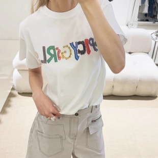高版本short短句25春夏新款设计师品牌手绘彩色字母短袖休闲T恤女