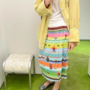 短句设计师品牌25夏季新款褶皱双层雪纺彩色印花半身裙多巴胺穿搭