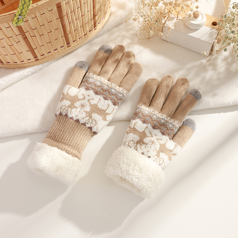 南极人女针织加厚加绒针织手套