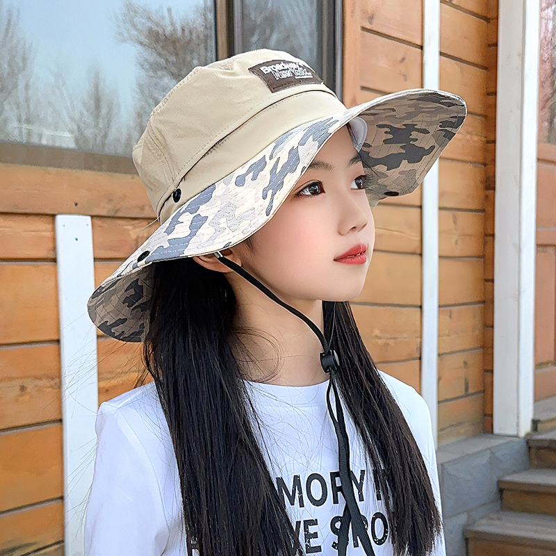 儿童防晒帽夏季女童遮阳渔夫帽男女孩太阳帽大檐中大童2025新款潮