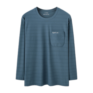 爸爸春装中老年男士长袖T恤圆领冰丝速干网眼爷爷薄款夏装打底衫