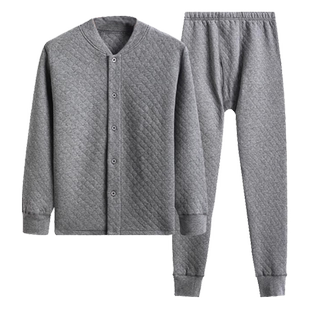 三层夹棉冬季中老年人男纯棉开衫保暖内衣套装秋衣秋裤爸爸爷爷装