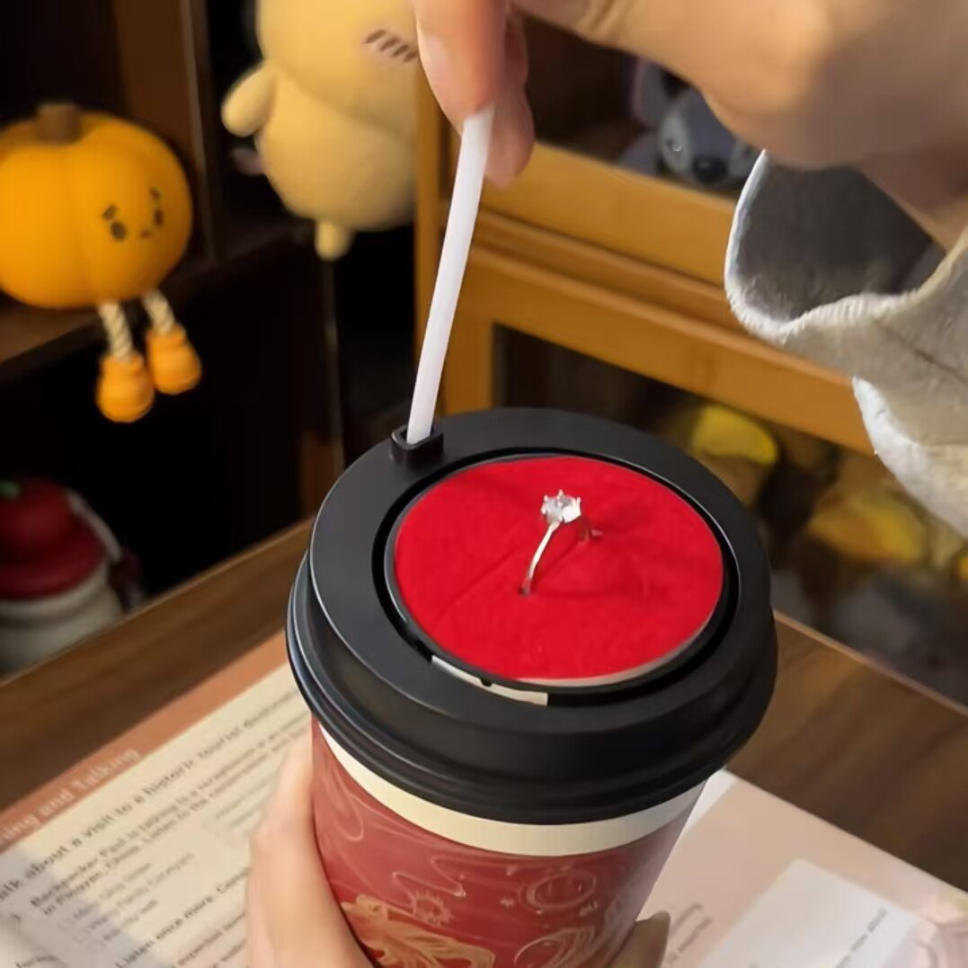奶茶盖戒指盒惊喜礼物浪漫创意礼盒女朋友求婚道具情侣表白送女友