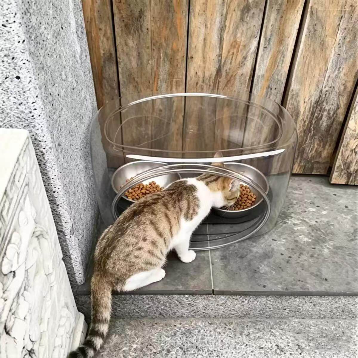 透明猫狗碗慢食碗流浪猫投喂便携式猫粮盒通用饮食器宠物碗防打翻