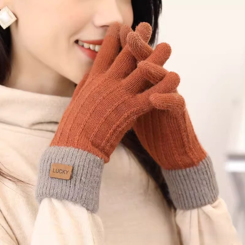 加绒保暖针织可触屏全指手套