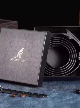 新款男士商务自动扣腰带 头层纹裤带男士皮带礼盒装腰带